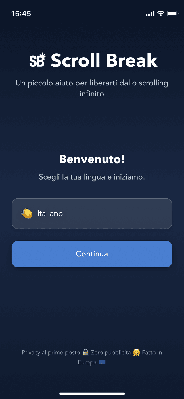 Schermata principale dell'app Scroll Break